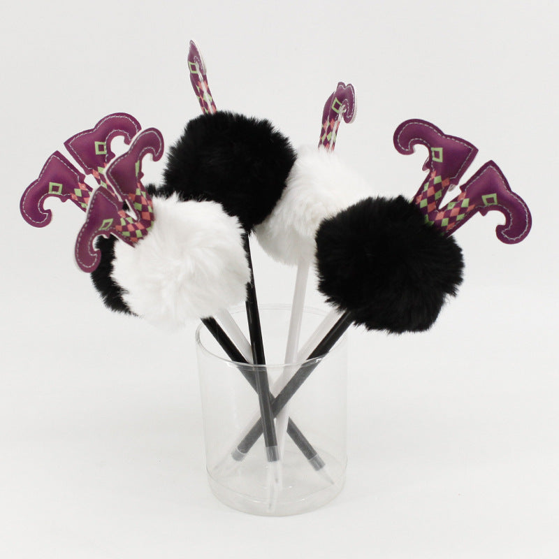 Wholesale Halloween Ghost Festival Bat Skeleton Ghost Witch Hair Ball Plastic Ballpoint Pen